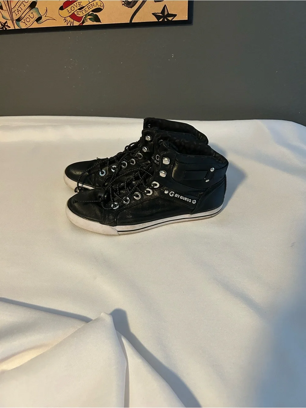 GUESS Black and White High-Top Sneakers